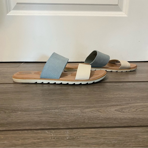 Sorel Shoes - Women's Sorel 8.5 Ella II Slide Crushed Blue/Chalk Leather